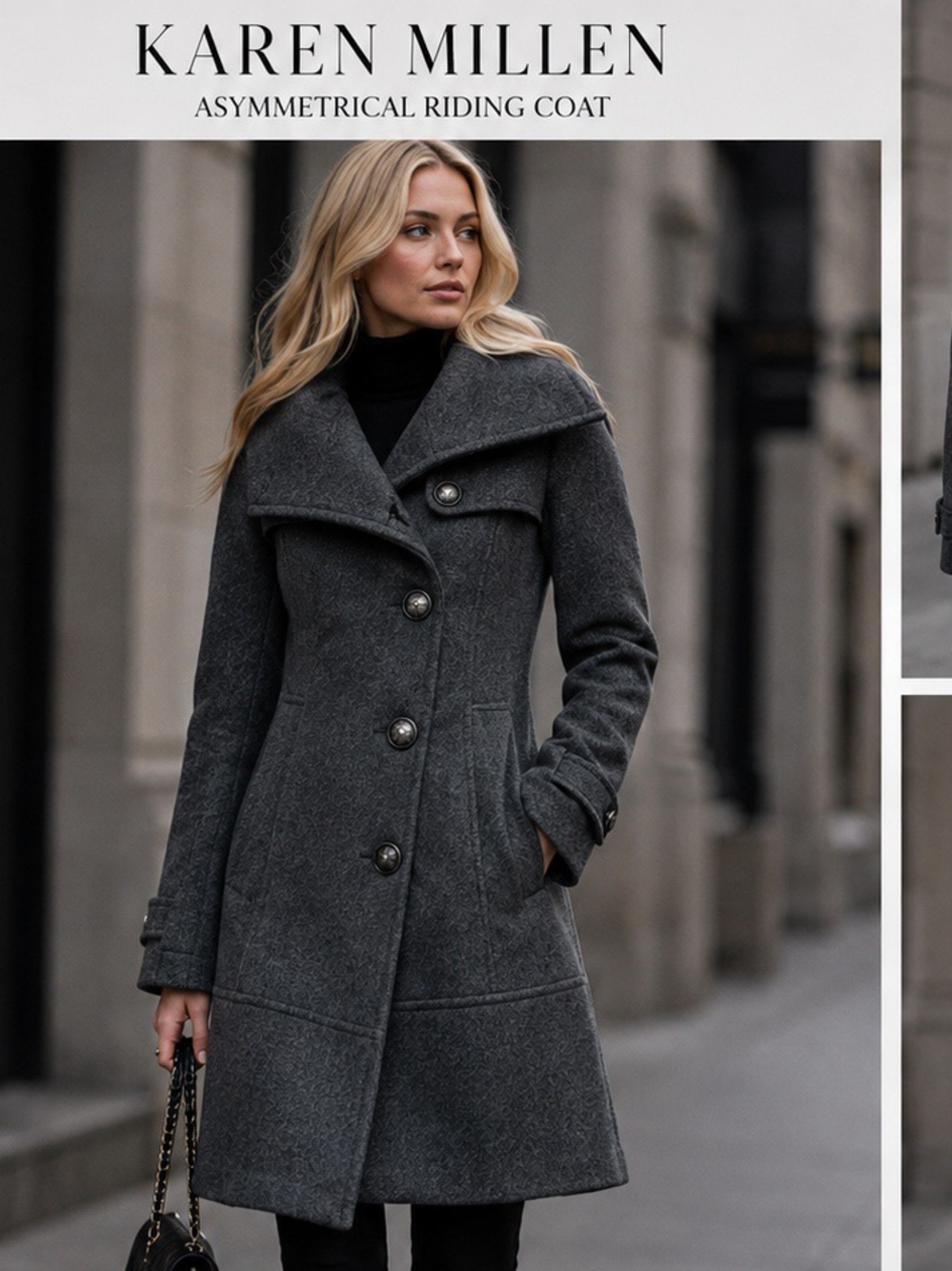 Karen Millen England Charcoal Wool Riding Coat Womens Sz 8